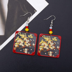 Designer Geometric Square Womens Branch And Flower Transparent Acrylic Earrings