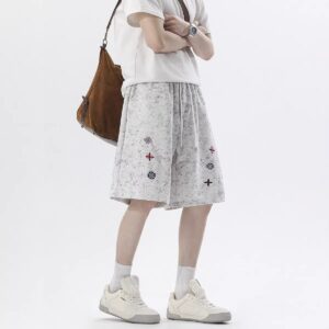 Men's Loose-Fit Embroidered Patchwork Sports Shorts