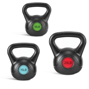 Hard Kettlebell Set, HDPE Coated Concrete Kettlebells, Multiple Weights, Wide Handle & Bottom, Workout Equipment For Home Gym And Outdoor