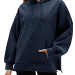 Fisoew Women's Hoodies Oversized Sweatshirts Casual Long Sleeve Side Slit Pullover Tops Fall Winter Outfits With Pocket