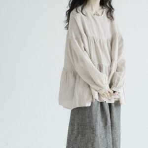 Women's Flowy Crew-neck Doll Shirt Pullover