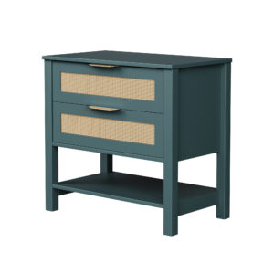 Rattan Nightstand With 2 Drawers And Storage Shelf Boho Bedside Narrow Side Table For Bedroom