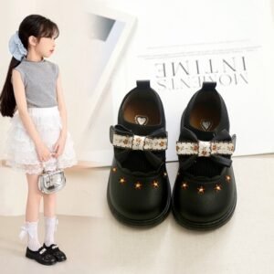 Girls Bow Flat Shoes, Pastoral Style Leather Shoes, 2025 Summer Style, Little & Big Kids, Princess Versatile Casual Shoes