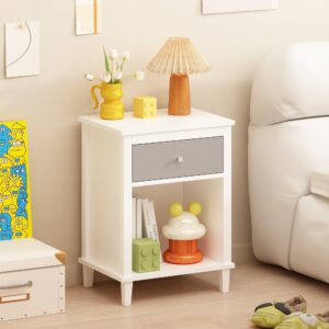 26.77''H Wooden Nightstand With One Drawer One Shelf For Kids, Adults,Gray Silver Handle