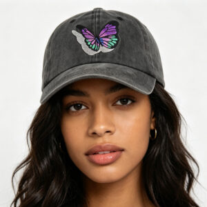2pcs Vintage Washed Cotton Baseball Cap For Women Men, Cute Butterfly Embroidered Low Profile Hat, Adjustable Unstructured Trucker Cap For Outdoor Travel