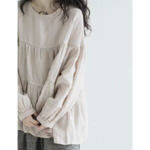 Women's Flowy Crew-neck Doll Shirt Pullover