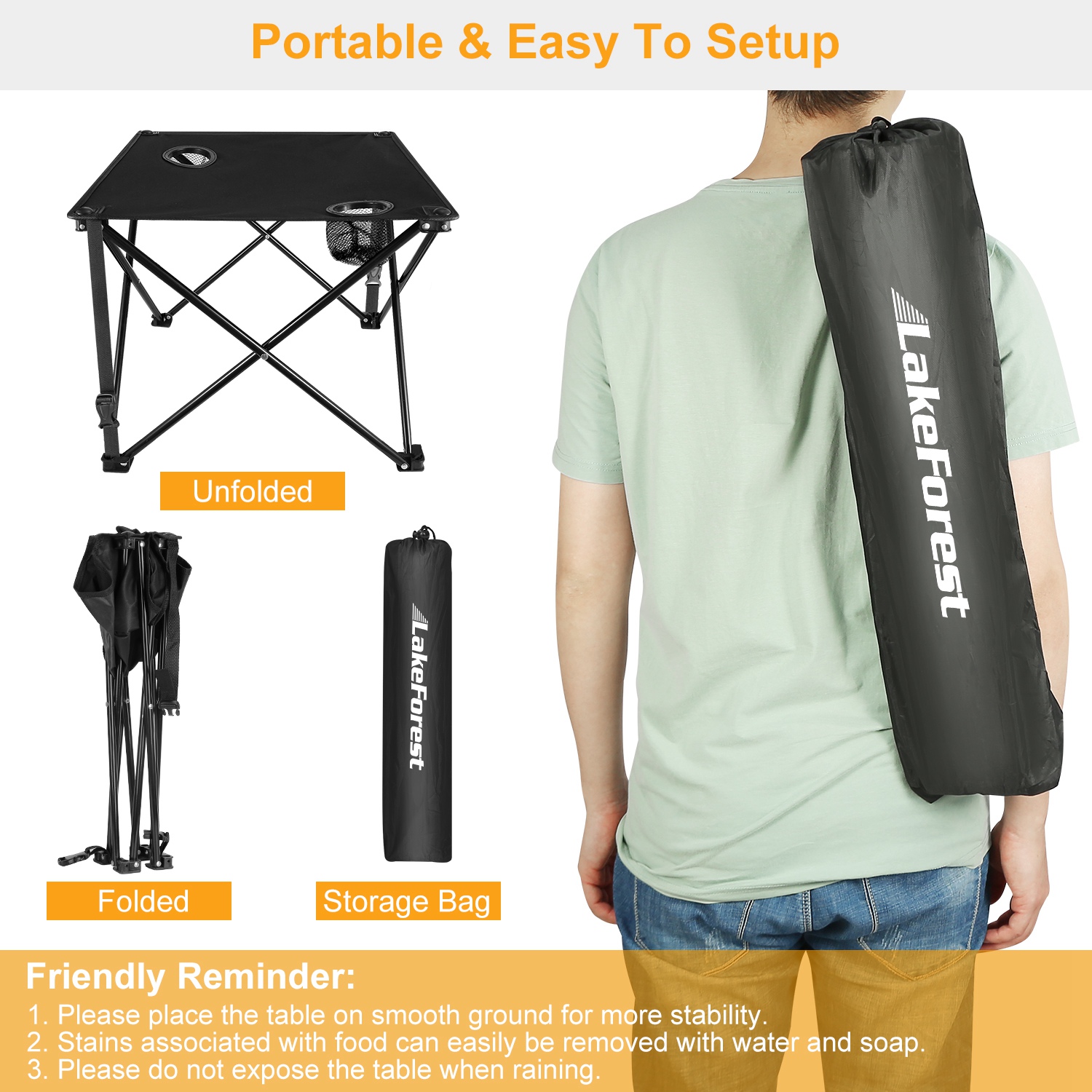 1Pc 2Pc Options Foldable Camping Table Portable Picnic Table Lightweight Travel Desk With 2 Cup Holders Carrying Bag Color Options Black Orange Green Red Blue Navy Blue - Image 38