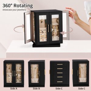 Four Sides With Storage, 5 Drawers That Can Rotate. Black Cabinet Body, Velvet Fabric. Necklace Box.