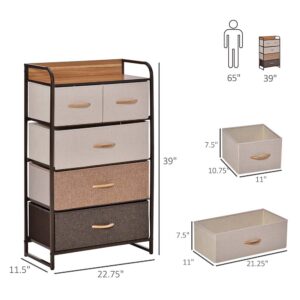 5-Drawer Fabric Dresser Tower, 4-Tier Storage Organizer With Steel Frame Drawers Can Be Folded Topping Design Included For Hallway, Bedroom, And Closet