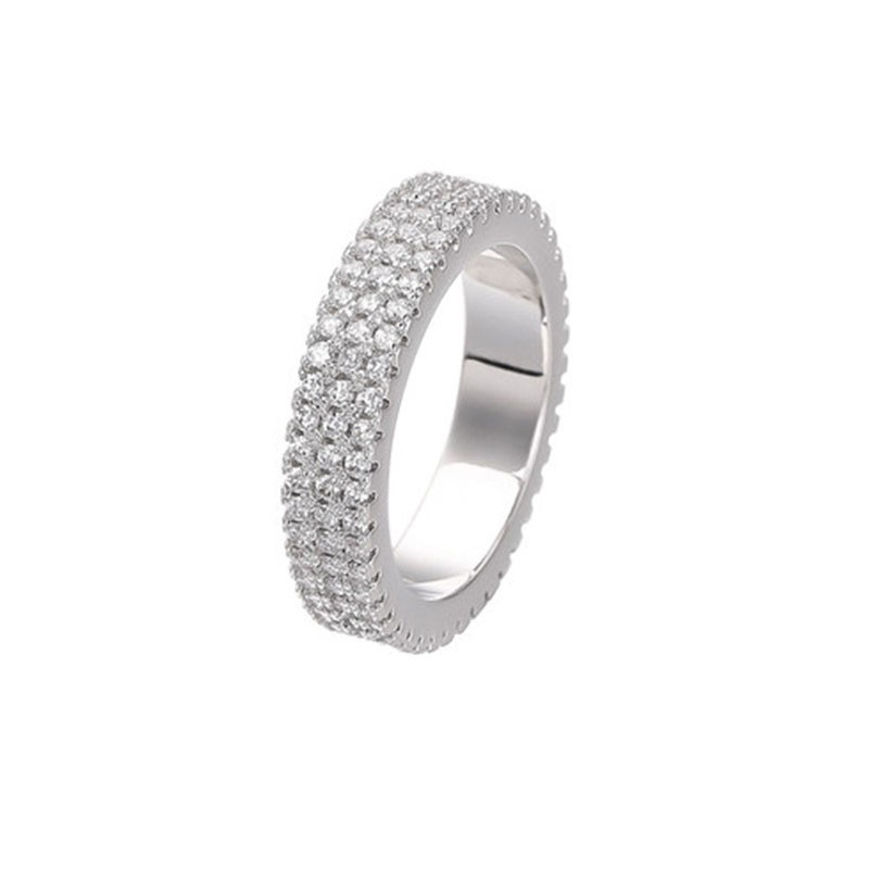Three Layer Full Pave Shiny Zircon Ring, European Fashion Engagement Band & Midi Ring