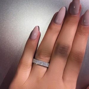 Three Layer Full Pave Shiny Zircon Ring, European Fashion Engagement Band & Midi Ring