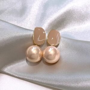 Elegant Nude Pink Enamel Pearl Drop Earrings For Women, Dainty Gold Plated Vintage Dangle Earrings, Luxury Minimalist Daily Wear Bridal Jewelry Gift
