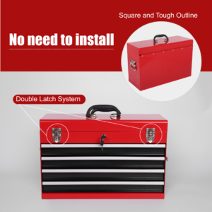Heavy Duty Metal Tool Box, 21-inch, Portable Metal Tool Box With 4 Drawers, Small Tool Chest With EVA Liners, Ball Bearing Slide Drawers Locking & Powder Coated Finish, Multi-Function Tool Organizer