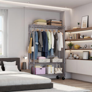 Heavy Duty Garment Rack On Wheels, Rolling Freestanding Closet Organizer And Clothes Rack For Hanging Clothes With 1 Hang Rod, Adjustable Metal Wardrobe, 15.7 D X 45.3 W X 75.6 H, Chrome