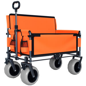 3- In- 1 Folding Wagon With Bench Seat - 500lbs Capacity 9 X4 Beach Tires For Camping & Beach Orange