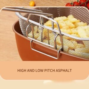 24cm Square Kitchen Fryer Non Stick Chip Pan Potato Fryer W Basket Cooking Pot