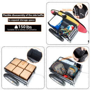 Upgraded 23 X4.0 Fat Tires Bike Cargo Trailer 150LBS Load Capacity Heavy- Duty Bicycle Wagon Cart Foldable Compact Storage Universal Safe Hitch System For Camping Groceries & Hauling