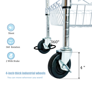 Heavy Duty Rolling Utility Cart,3 Tier Rolling Carts With Wheels,with Handle Bar & Shelf Liners,36inchx18inchx32inchStorage Cart For Kitchen,Restaurant,Plant Display,Chrome