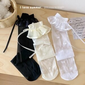 Children's Lace Long Tube Socks, Summer Thin Silk Stockings, Lace Heart, Western-style Girl Over The Knee