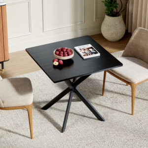 Rustic Square Side Table, X-Frame Metal Legs With Wood Grain Tabletop, Industrial Accent End Table For Living Room, Bedroom & Home Office, Balck, 31.5 X 31.5 X 29.5 Inches