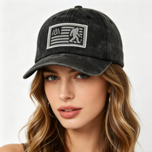 Bigfoot Sasquatch American Flag Baseball Cap – Vintage Washed Cotton Hat For Men & Women, Adjustable Low Profile Outdoor Trucker Hat