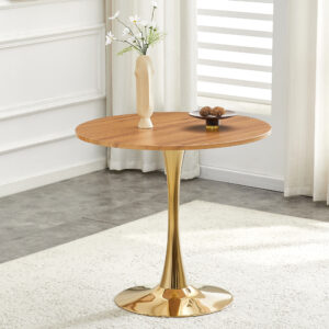 Round Dining Table, 31.5in Circle Tulip Table With Thickened Tabletop & Metal Pedestal, Mid Century Modern Bistro Table For Kitchen, Small Places, Living Room, Cafe Faux Wood