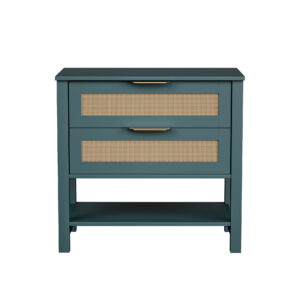 Rattan Nightstand With 2 Drawers And Storage Shelf Boho Bedside Narrow Side Table For Bedroom