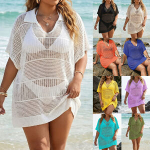 Women's Polo-Neck Blouse Plus-Size Beach Cover-Up