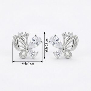 925 Sterling Silver Elegant Silver Butterfly Stud Earrings with Pear-Cut Cubic Zirconia Accents