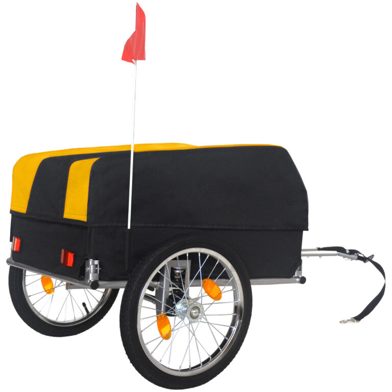Heavy- Duty Bike Cargo Trailer With Removable Waterproof Cover- 8 Lbs Capacity 16 All- Terrain Wheels & Foldable Design For Camping Groceries Yellow Black