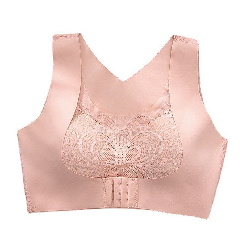 New No-Trace Lace Front-Closure Wireless Cross-Up Push-Up Contouring Sports Bra