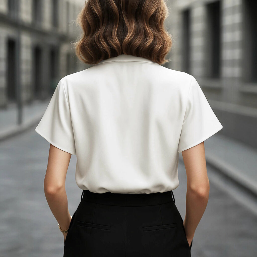 Loose-fit White Womens Shirt With A Designer Touch Short Sleeves