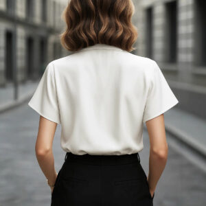 Loose-fit White Womens Shirt With A Designer Touch Short Sleeves