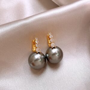 Elegant Nude Pink Enamel Pearl Drop Earrings For Women, Dainty Gold Plated Vintage Dangle Earrings, Luxury Minimalist Daily Wear Bridal Jewelry Gift