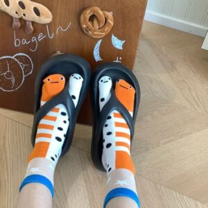 Cute Cartoon Tabi Socks, Funny Split-Toe Socks With Animal Print, Novelty Striped Polka Dot Crew Socks For Casual & Gag Gifts