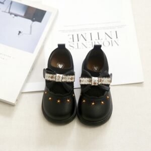 Girls Bow Flat Shoes, Pastoral Style Leather Shoes, 2025 Summer Style, Little & Big Kids, Princess Versatile Casual Shoes