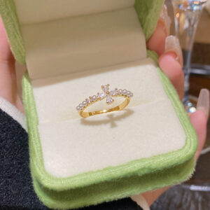 Electroplated Zircon Ring For Women, Niche Design, Adjustable Open Finger Ring