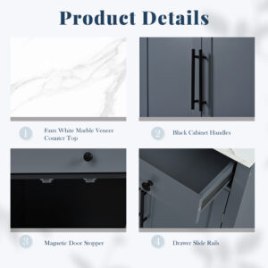 TOPMAx Modern Freestanding Kitchen Pantry Buffet Food Storage Coffee Bar Cabinet With Drawer 2 Adjustable Shelves And 2 Door Shelves For Dining Kitchen Gray