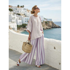 Fashionable Loose Crew-Neck Printed Short-Sleeve Shirt And Pants Set
