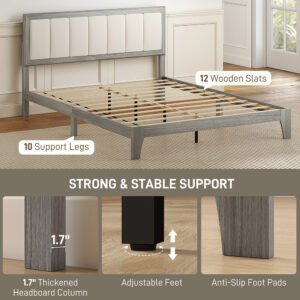 Bed Frame With Headboard Platform Bed Frame Linen-look Fabric With Wooden Slats No Needed Easy Assembly Support Up To 726 Lbs