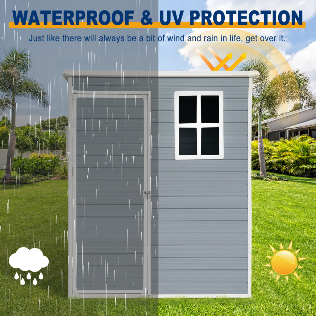 5ft X 3ft Resin Outdoor Storage Shed Plastic Garden Sheds With Floor And Lockable Door For Backyard, Lawn, Grey