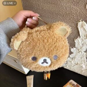 Cartoon Cute And Adorable Lambswool Easy Bear Head Oval 3D Makeup Bag