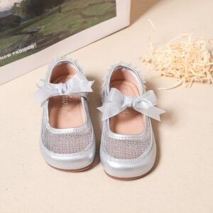 Girls' Fashion Mesh Soft Sole Anti Slip Lace Bow Low Top Princess Single Shoe