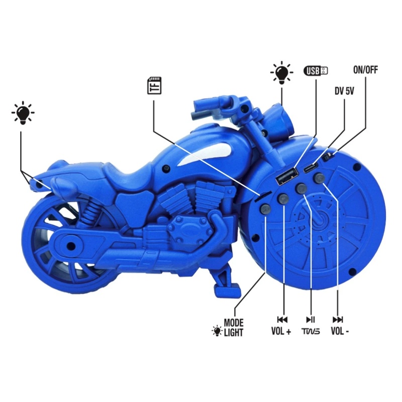 Retro Design Portable Bluetooth Speaker Motorcycle Replica TF Card LED FM Radio
