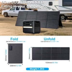 60W Portable Solar Panel Monocrystalline Foldable Solar Panel P65 Waterproof Solar Panel Charger 23.5 High Efficiency QC3 0 PD USB Port DC Output 10 Connectors For Outdoor Camping Cloudy