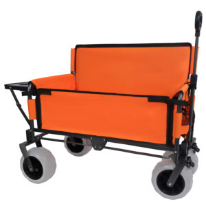 3- In- 1 Folding Wagon With Bench Seat & Rear- Mounted Folding Tabletop - 500lbs Capacity 9 X4 Beach Tires For Camping Orange