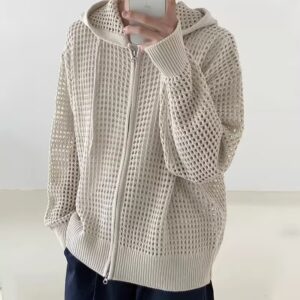 Hollow-out Hooded Knitted Sweater Men's Coat