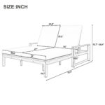 TREXM Outdoor Double Lounge Chair With 5-Position Adjustable Backrest For Each Seat Wood Patio Chaise Lounge With Removable Cushions For Patio Poolside Garden Grey Beige Cushion
