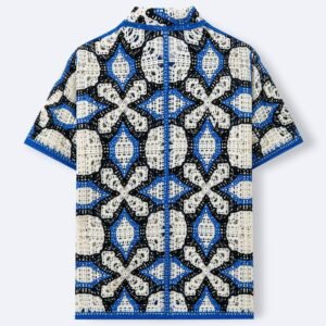 Geometric Jacquard Hollow-Out Knitted Polo Shirt