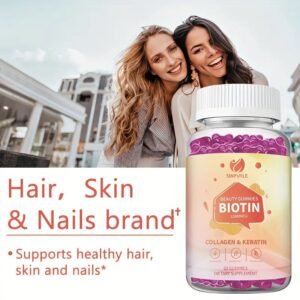 Biotin 12000MCG Beauty Gummies With Collagen & Keratin, Hair, Skin & Nail Support, 60 Count